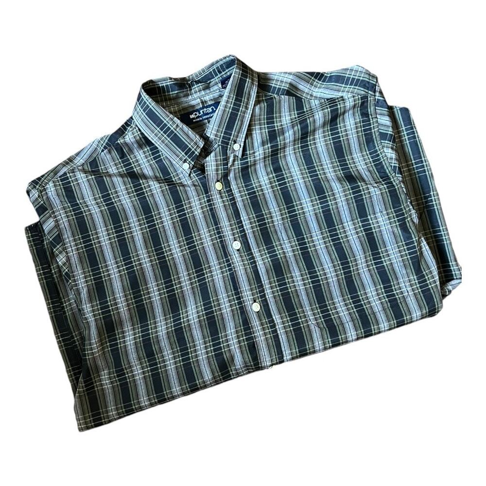 Vintage Y2K Puritan Oversized Plaid Shirt M Dark Academia Quiet Luxury Utility - Picture 16 of 17